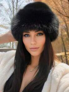 1/Pack New Style Women's Winter Plush Hat, Autumn And Winter European And Korean Style Warm Hat, Fashionable Solid Color Face-Enhancing Small Mongolian Hat, Thick Winter Clothing, Halloween - Black - View 7