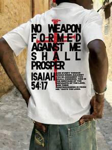 Men's Isaiah 54:17 Bible Verse Letter Graphic T-Shirt Summer Casual Christian Faith Short Sleeve Tee Double Sided Print Grunge Religious Streetwear Inspirational Quote Cotton Feel - White - View 2