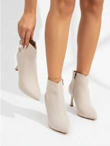 Botines de tacón alto botines de punta botines de mujer botines con lazo botines elegantes botines de moda botines versátiles - Beis - Ver 8