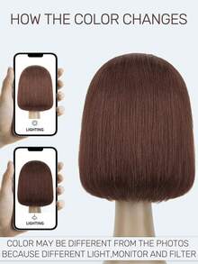 女士真人发假发 - Elighty 180% 超高密度酒红色波波头假发，8-10 英寸短直无胶蕾丝前假发，预先修剪的自然发际线，适合日常佩戴 - 彩色 - 查看 5