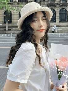 女士假发帽，合成长卷发接发，波西米亚风格草帽假发，适合度假或日常佩戴 - 彩色 - 查看 7