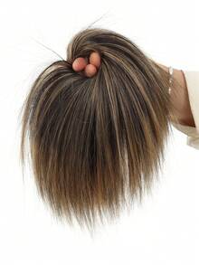 1pc Fluffy Straight Hair Bun Extension With Elastic Band, Available In Black, Brown, Golden, Soft & Voluminous, Suitable For Daily Wear - Multicolor - View 4