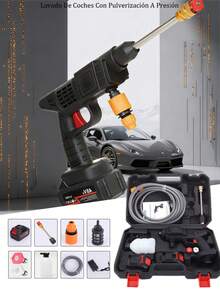 Hidrolavadora portátil de alta presión, batería recargable de 1500 mAh, ideal para lavar autos, regar flores y limpiar pisos. - Negro - Ver 2