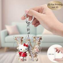 2D立体Hello Kitty字母钥匙扣，三丽鸥亚克力Hello Kitty卡通钥匙圈，可爱包包挂饰，26个字母吊坠，汽车钥匙链，生日礼物，斋月礼物，情人节礼物，粉色钥匙扣，包包配饰