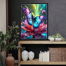 1 Butterfly Pattern Diamond Art Painting Kit, DIY 5D Acrylic Full Circle Diamond, Holiday Party Decoration, Mural Decoration For Bedroom, Office, Living Room Walls, Frameless, Multiple Sizes - Multicolor - View 6