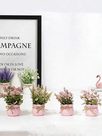 1pc/4pcs Mini Artificial Flower Potted Plants, Pink Series Fake Flowers And Greenery, Home Decor, Office/Desk/Dining Table/Vanity Decorative Fake Plants, Valentine Day, Gift Gifts Birthday Graduation Back To School Room Decor School Supplies