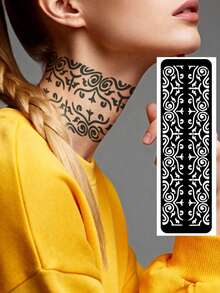 Hana Hand Drawn Tattoo Hollow Template Minimalism Hana Bride Elegant Lace Mandala Flower Pattern Sticker Suitable For Hands, Feet, Shoulders, Neck, Collarbone Semi Permanent Fake Tattoo Sticker 1 Pack - Black - View 7