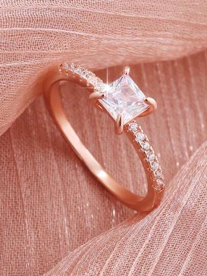 1 pieza Anillo de compromiso clásico cuadrado de circonita cúbica sintética, joyería de aniversario eterno para mujeres, ideal para boda, fiesta y regalo del Día de San Valentín