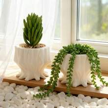 1pc Resin Flower Pot Sculpture With Drainage Hole Design, Suitable For Outdoor Garden Plant Pot Decor, Housewarming Gift - White - View 7