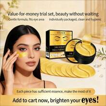 60pcs Unisex Adult Gold Eye Masks, Containing Collagen And Hyaluronic Acid, Alcohol-Free, Suitable For All Light Skin Tones, Helps Tighten Eye Area Skin - Collagen - View 1