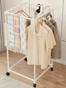 6-Sided Rotating Clothes Rack With Wheels - Sturdy 16mm Metal Tube, Independent Hanging Clothes Rack, Portable Design, Efficient Clothing Storage And Display, Black/White, Laundry Room Organizer | Hexagonal Design | Metal Structure, Usable In All 4 Seasons - Multicolor - View 10