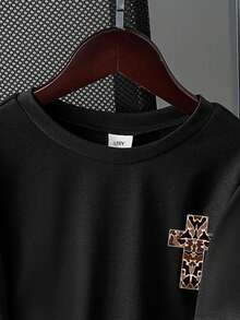 Tween Boy Cross & Letter Graphic Round Neck Short Sleeve T-Shirt - Black - View 4