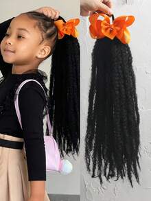 1 buah Rambut Ekor Kuda Keriting Mengembang Gaya Afrika untuk Anak Perempuan Ukuran 18 Inci dengan Jepitan Pita - Aksesori Rambut Sintetis Hitam Alami, Aksesori Wig Nyaman untuk Anak Perempuan - Hitam Alami - View 11