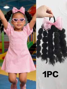 1个带毛线蝴蝶结发夹的柔软可爱8英寸蓬松弹力带扭辫马尾辫泡泡辫，适合女孩和儿童，打造爆炸头造型 - 自然黑 - 查看 13