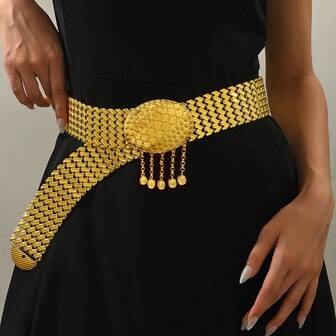 1개 골드 톤 할로우 기하 조절 가능 허리 벨트, 큐잉, 연회, 모로코 신부 웨딩 드레스 액세서리에 적합