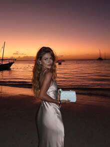 Basrey Sexy Long Bridesmaid Dress, Spaghetti Strap Backless Design, Zipper Closure, Elegant Woven Fabric, Suitable For Special Occasions - Light Apricot Color - View 5