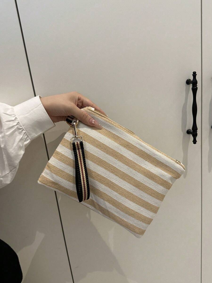 Casual Versatile Commuting Striped Clutch Bag - Khaki - View 1
