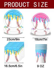 10pcs/Set Ice Cream Baseball Theme Party Tableware Set, Includes Paper Plates, Napkins, Cups - 7 Inch Round Baseball Dessert Plates, Suitable For Cake, Salad, Fruit, Pizza, Disposable Themed Decor, Suitable For Sports Fans, Sports Events, Birthday Parties, Can Also Be Used As Disposable Tablecloth. - Multicolor - View 2