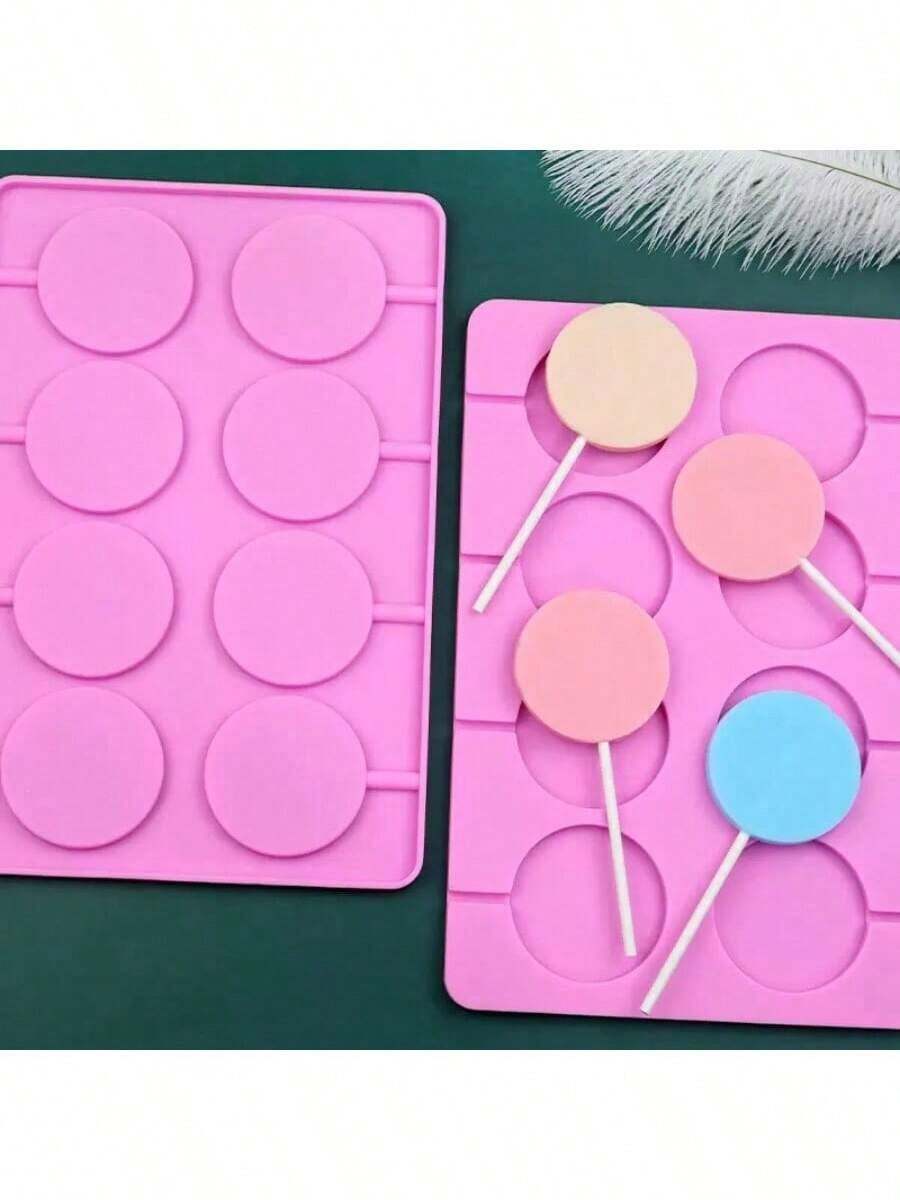 1pc/2pcs 8-Cavity Round Galaxy Lollipop Silicone Mold DIY Candy, Biscuit, Chocolate Lollipop And Cake Decoration Mold, DIY Candy, Suitable For Christmas Parties And Children's Birthdays And Other Activities - Pink - View 1
