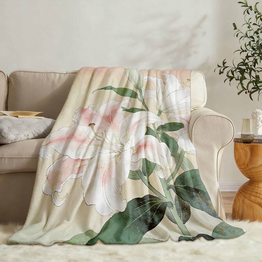 Lily Plant Tapestry Room Decoration Wall Decor Blanket Symbolizing Vitality Ultra-Soft Lightweight Silky Design For Elegant Decor Warm Flannel Blanket For Sofa Bed Travel Camping Polyester Fiber Thoughtful Gift For Family Friends Valentine's Gift Shipped From USA - Nhiều màu 17 - Xem 1