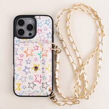 1pc Elegant & Beautiful Star Pattern PU Leather Card Holder Crossbody Wallet Phone Case Compatible With IPhone 17, 16, 16e, 15, 14 Plus, 13, 12, 11 Pro Max, Protective Cover - Star - View 8