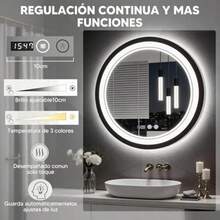 Espejo LED Redondo Espejo de Baño Botones tactiles Inteligentes con Ajuste de Hora funcion de Memoria y desempañado HD Espejo de Pared Regulable y con 3 Temperaturas de Color 60 x 60 cm - Blanco - Ver 6