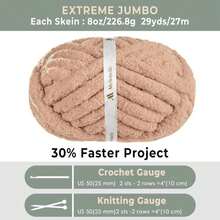Mellobello Jumbo Chunky Yarn For Hand Knitting - Super Thick Chenille Chunky Yarn For Crocheting - Extra Soft Bulky Fluffy Blanket Big Yarn 8 Jumbo Pack (27yds,8 Oz Each Skein) Blush Brown - ColorF - 查看 4