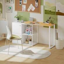 L-Shaped Desk, 360° Rotating Corner Desk With 2 Storage Cabinets, 2 Open Shelves, Computer Desk For Small Spaces, Study, Living Room, 150x40x75 Cm, White - 白色 - 查看 2
