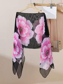 1 Stück Frühlings-/Sommer-Neuheit Leichter Damen Chiffon Vintage Botanik Bedruckter Modisch Locker Perlknopf Schal, Kopfbedeckung, Sonnenschutz Kleidung, Geeignet für Reisen und täglichen Gebrauch Accessoires für Frauen - Verschiedenfarbig - Übersicht 23