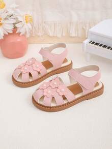 1 Pair Girls Pink Shiny Faux Pearl & Flower Decor Open Toe Strap Soft Bottom Non-Slip Fashion Cute Roman Beach Sandals, Suitable For 3-15 Years Old Girls Daily Casual, Beach, School, Holiday Wear, Spring/Summer 2026 - Pink - View 8