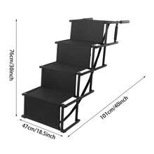 4 Tiers Car Dog Steps Ladder, Rectangular Shape Large Dog Stairs, 80kg/ 176. 37 Lbs Load-Bearing Capacity Folding Pet Ladder Ramp With Wide Steps & Non-Slip Pad - Black - View 3