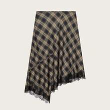 2026春季女装热销款深黑色格纹中长裙——不对称垂褶裙摆，精致黑色蕾丝饰边，飘逸廓形，优雅别致气质，百搭都市出行/下午茶聚会/周末早午餐/休闲约会，跨境热销必备单品 - 黑棕格紋 - 查看 2