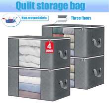 4 Packs Large 90L Moving Bags With Heavy-Duty Zippers & Comfort Handles, Durable Storage Bags For Clothes, Suitcases, Organizers, Gray, Ideal For College Essentials - Grey - View 2