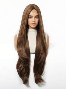 5-Star Recommended 32inch/81cm Long Wavy Mocha Brown Bangs-Free Wig - Women's Heat Resistant Synthetic Wig, Natural And Realistic, Suitable For Cosplay, Colored Synthetic Wigs, High Temperature Wigs, Suitable For Women's Daily Fashion Styling, Also Suitable For Halloween And Christmas Occasions. - 摩卡棕 - 查看 5