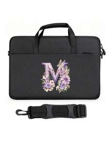 这款大容量黑色公文包饰有色彩缤纷的花卉字母印花，充满春日气息。它可个性化定制姓名，并印制A-Z字母，是一款大容量笔记本电脑包/平板电脑收纳包，适合商务旅行、办公或通勤使用。这款公文包非常适合携带笔记本电脑，是日常通勤的理想之选，也是送给家人朋友的绝佳生日或节日礼物，以及情人节礼物。 - 彩色 - 查看 25