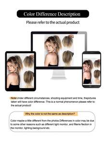 1pc Fluffy Straight Hair Bun Extension With Elastic Band, Available In Black, Brown, Golden, Soft & Voluminous, Suitable For Daily Wear - Multicolor - View 9