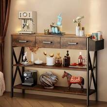 Credenza Recibidor Para Sala Con 3 Cajones Triple Repisa - Óxido marrón - Ver 7