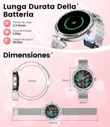 Smartwatch Reloj Inteligente Mujer,1.19'' AMOLED Rastreador de Actividad Impermeable IP68,24H Pulsometro,Pulsera Inteligente Dama con Llamadas Bluetooth para iPhone Andriod(Correa Metal+Plata) - Plata malla - Ver 4