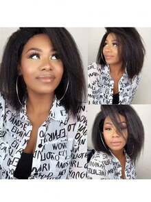 【短发假发】蓬松直发波波头真人发假发，女士假发，预先拔毛，预先修剪婴儿发，13x4透明蕾丝前额，200%密度，真人发假发，蕾丝前额真人发假发，美丽的Yaki直发纹理，女士短款波波头真人发假发，易于佩戴，自然外观，适合生日派对、度假，新手也能轻松上手。 - SNatural - 查看 3