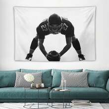 2D Flat - 1pc Horizontal Polyester Wall Tapestry |   Football Player In Ready-To-Play Stance, Lightweight & Washable, Digital Printing Craft Ideal For Bedroom, Party, Christmas, Halloween, Free Hanging Clips Included - màu đen - Xem 4