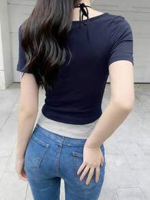 Fashionable Short Sleeve T-Shirt For Women, Summer New Arrival Casual - Navy Blue - View 7