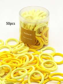 50pcs/Bottle Women's Basic High Elasticity Hair Ties, Ponytail Holders ,Hair Rubber Bands ,Scrunchies ,Hair Rope Head Accessories - Yellow - View 11