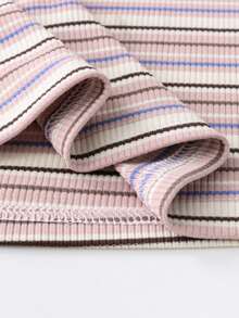 Girls' Striped Sleeveless Top, Cute & Fashionable Comfortable Tank Top, Suitable For Outdoor Activities/Daily Wear, Machine Washable - Pink - View 3