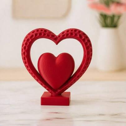 1pc Heart-Shaped Decor Ornament, Unique Double-Layer Design Gift And Decorative Collectible Figurine, Classic Red With Romantic Ambiance, 3D Printed Lightweight Plastic Desktop Decor, Suitable For Home, Bedroom, Living Room, Christmas And Valentine's Day, Can Be Used For Bookshelf Or Shelf Decoration, Modern Minimalist Wedding And Mother's Day, Valentine's Day Gift, Anniversary Souvenir!