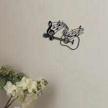 1pc Music Note & Guitar Metal Wall Art Decor, Black Iron Decorative Symbol, Suitable For Living Room, Bedroom, Home And Cafe, Farmhouse Music Theme Wall Hanging, Housewarming Gift - Black - View 9