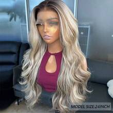 13x4 Synthetic Lace Front Wig, Ombre Gold, 24 Inches Long, Wavy Curly, Glueless Kanekalon Material, Durable Synthetic Wig, Free Part, 150% Density, Suitable For Women's Daily Wear, Natural Soft Appearance, Easy To Wear And Remove, Beginner Friendly - Blonde Ombre - View 4
