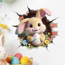 1pc Easter Cartoon Rabbit & Egg Wall Sticker, Cute Breakout Home Decor