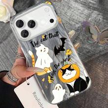 Funda para iPhone 17 16 15 14 13 12 11 Plus con diseño de gato de Halloween, estilo divertido, agujeros grandes, gasa de plumas y alta estética, protectora, Funda Antigolpes,Cubierta Resistente a Caídas,Textura de Pluma,Funda de Teléfono Duradera,Accesorio de Teléfono Estiloso,Entusiastas de los - Plateado - Ver 5