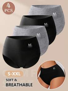 MIOTAN 4 chiếc quần lót nữ cạp cao, màu trơn, có chức năng nâng đỡ bụng và mông, đồ lót mặc hàng ngày. - Nhiều màu - Xem 5