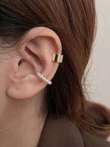 3pcs/Set Vintage Geometric Faux Pearl Clip-On Earrings, Elegant Non-Pierced Ear Cuff Jewelry